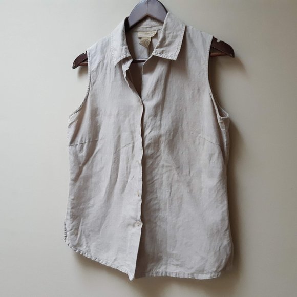vintage oat linen / cotton blouse - Picture 2 of 4